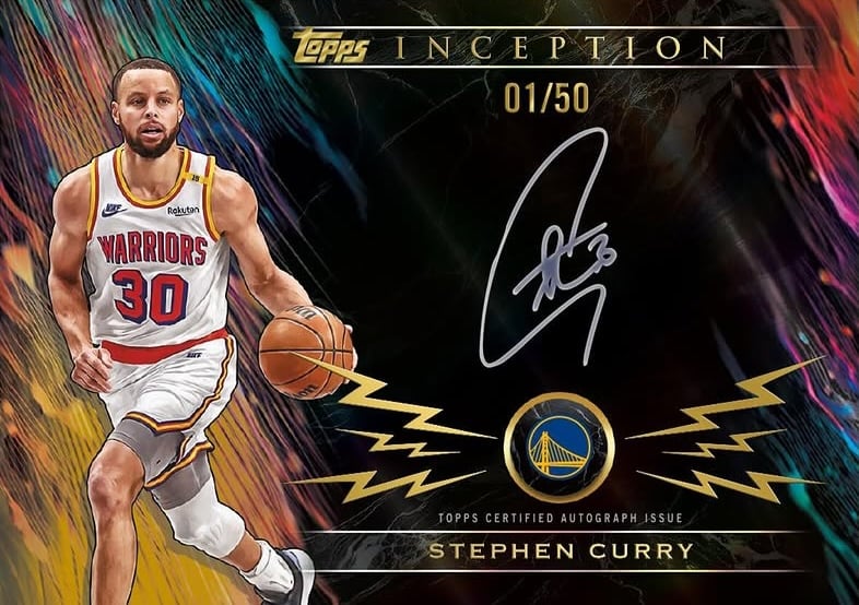 2025-26 Topps Inception Basketball Stephen Curry Inception Silver Signings Gold Electricity numbered 01/50