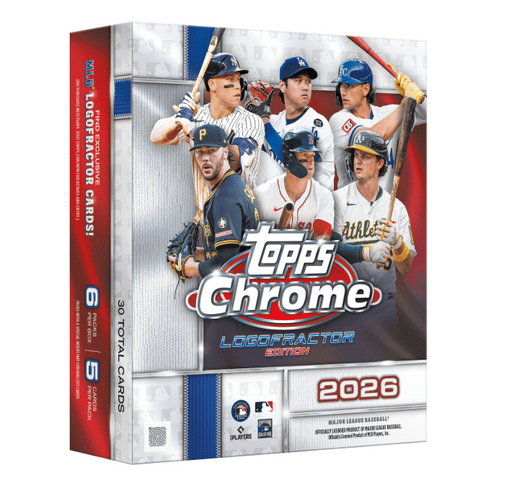 2026 Topps Chrome Logofractor Baseball box, 6 packs per box, 5 cards per pack, 30 total cards