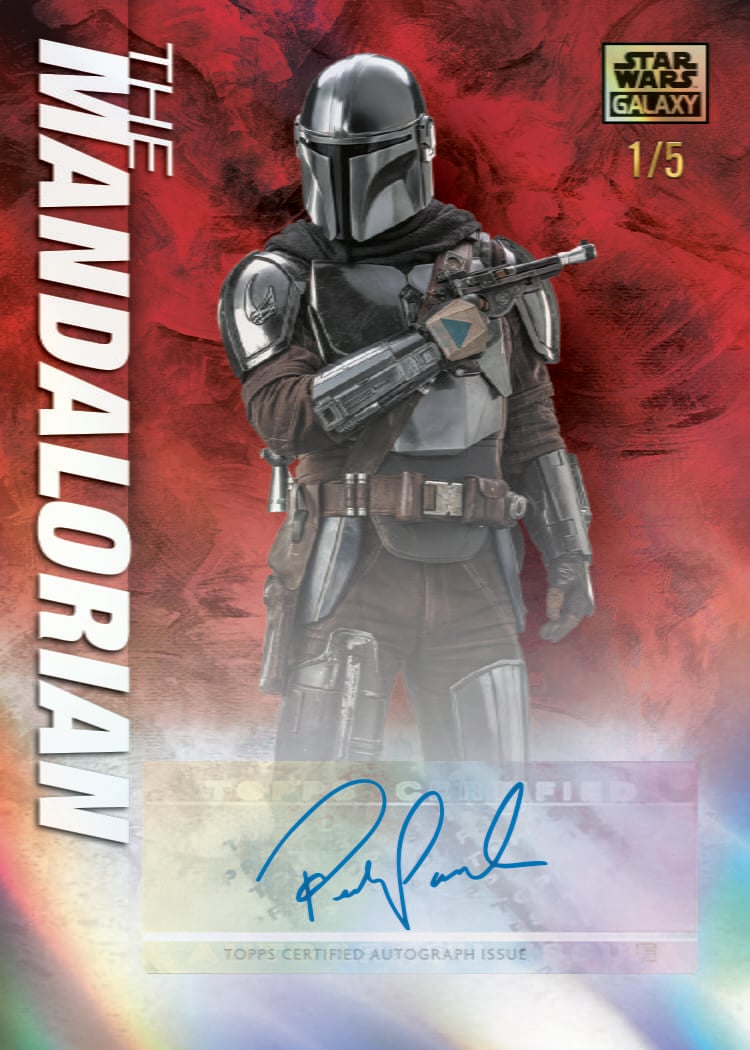 2026 Topps Star Wars Chrome Galaxy Pedro Pascal as The Mandalorian Galaxy Autographs Red Refractor numbered 1/5