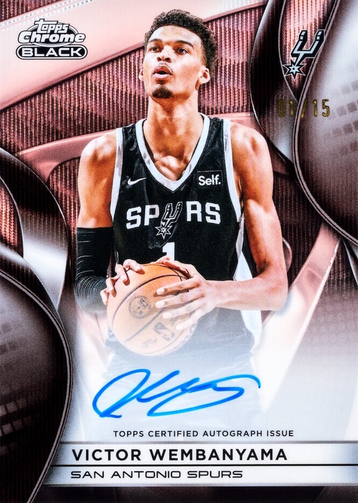 2025-26 Topps Chrome Black Basketball Victor Wembanyama Autographs Rose Gold Wave Refractor numbered 01/15