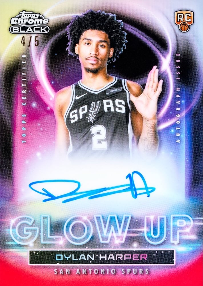 2025-26 Topps Chrome Black Basketball Dylan Harper Glow Up Signatures Red Refractor numbered 4/5