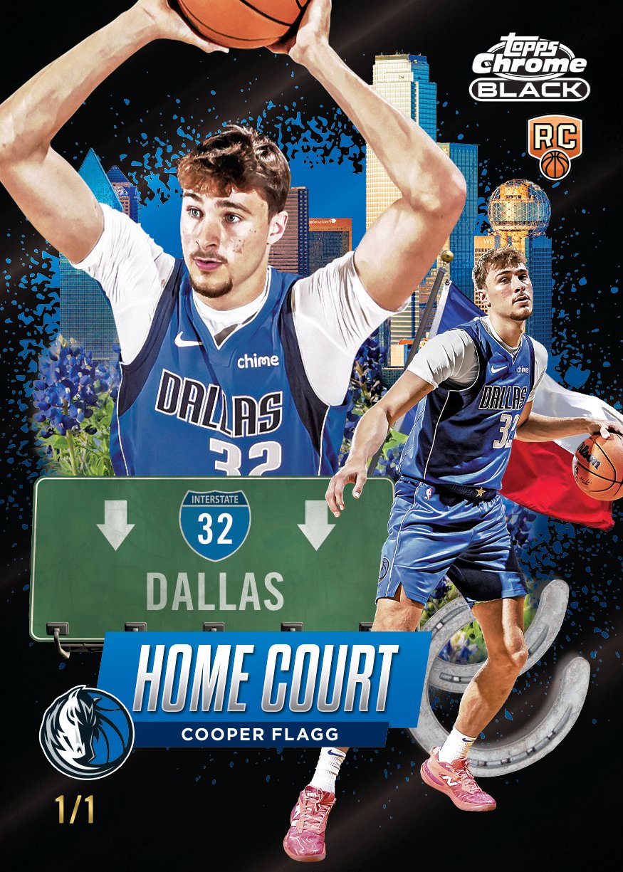 2025-26 Topps Chrome Black Basketball Cooper Flagg Home Court Black Refractor numbered 1/1