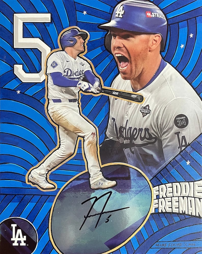 2026 Fanatics Under Wraps Emanate Freddie Freeman Art edition, signed, artwork by Mike Floyd