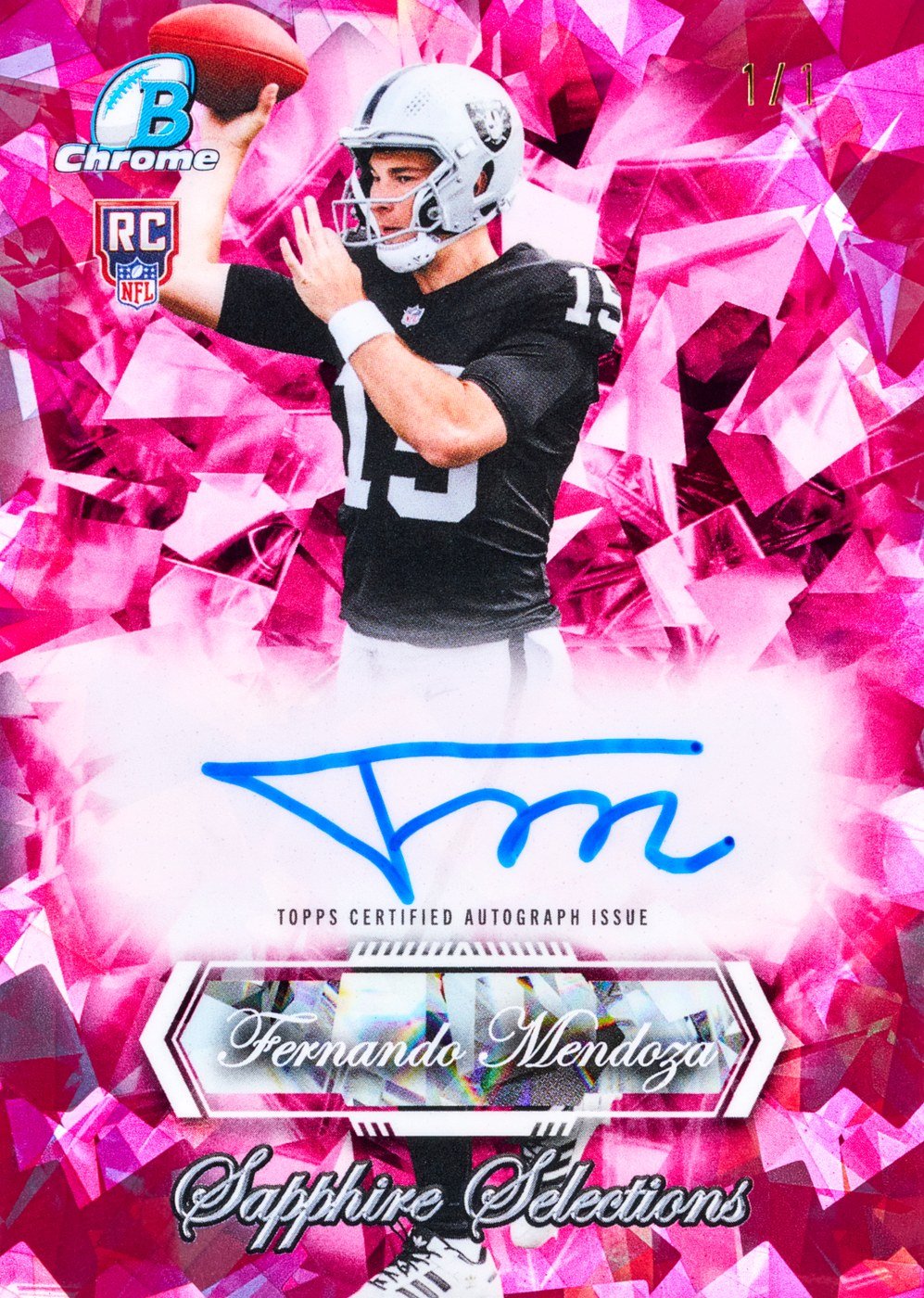 2026 Bowman Sapphire Football Fernando Mendoza Sapphire Selections Autographs NFL Padparadscha Sapphire numbered 1/1