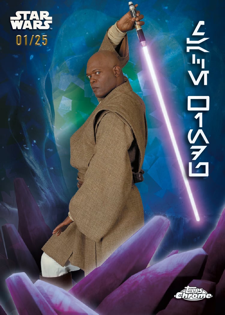 2026 Topps Chrome Sapphire Star Wars Mace Windu Kyber Carvings Blue Sapphire numbered 01/25